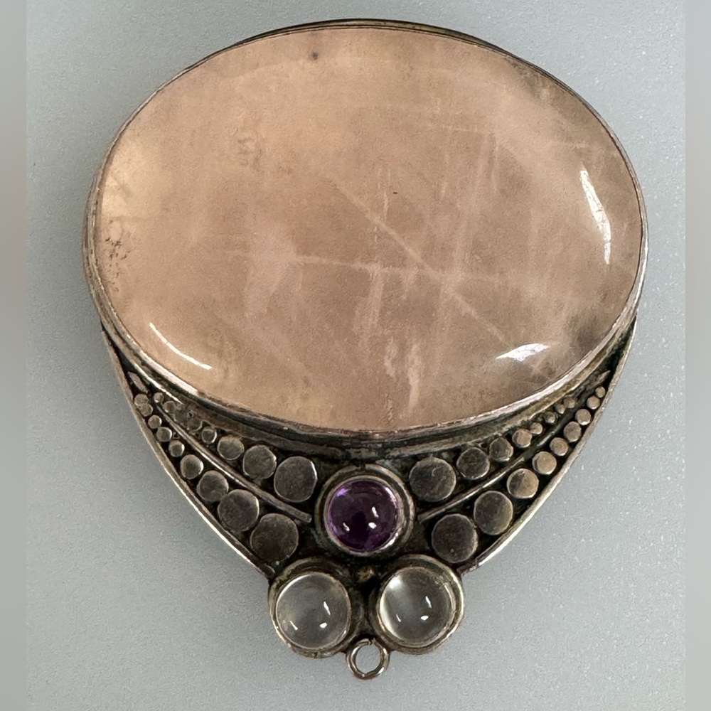925 silver Pink jade amethyst Brooch and pendent
